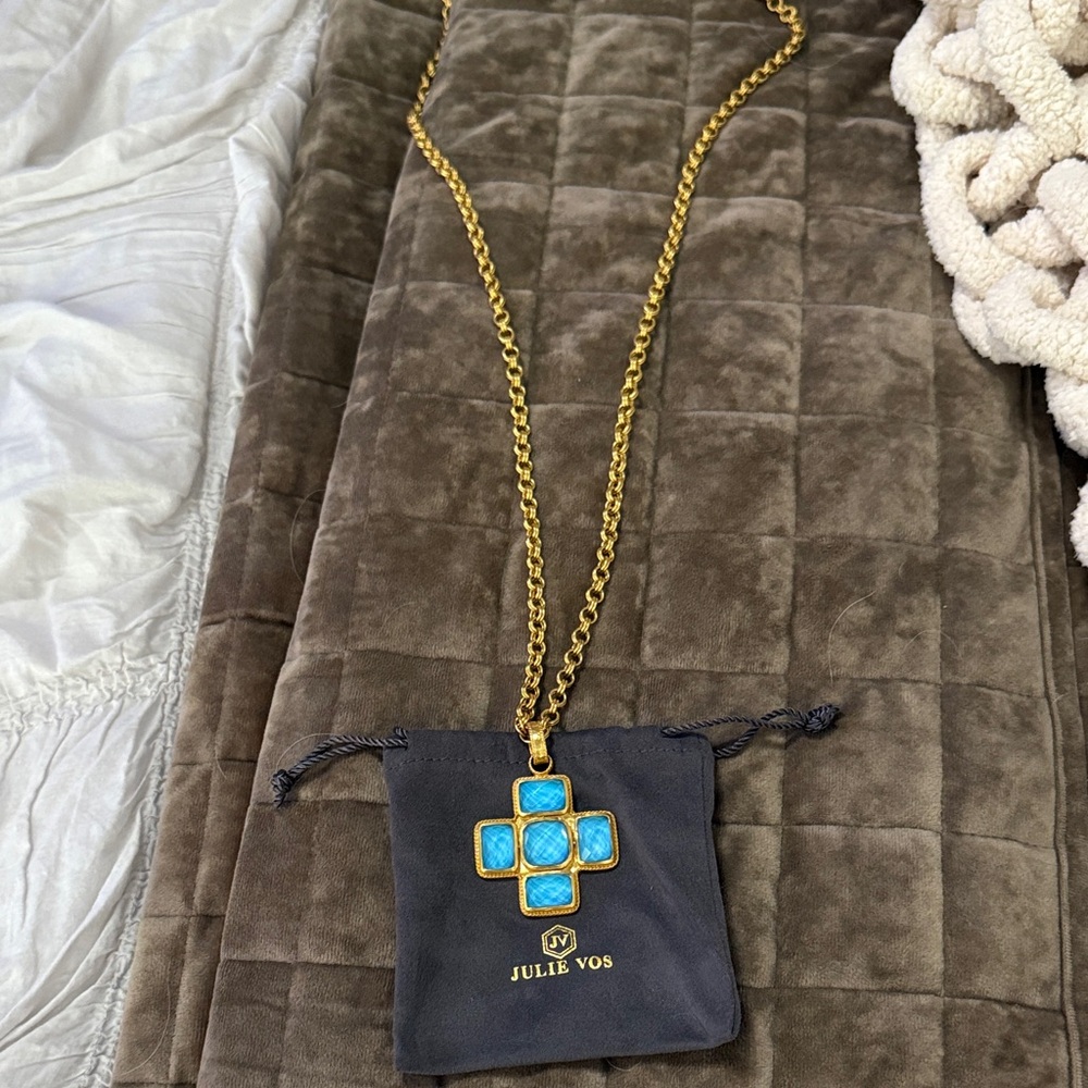 Julie Vos Savory Gold Necklace with Turquoise Cross Pendant. Statement ❤️